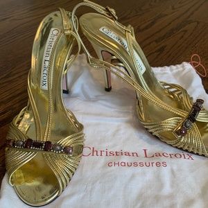 Christian Lacroix Gold Strappy Beaded Heels